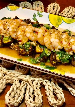 Hình của món Cà tím tôm áp chảo, sốt tỏi ớt 🍆 🦐 🌶 🧄.