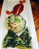 Omellete de espinaca acompañado con arroz y espinaca