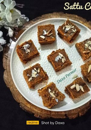 A picture of Sattu Coconut Burfi.