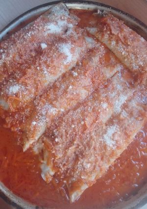 Una foto de Canelones de acelga y verduras (sin carne)
