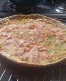 Tarta de puerro y jamón en sartén