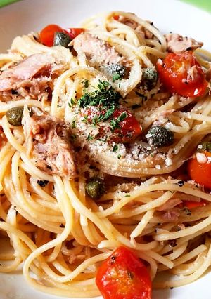 Foto resep Spicy Tuna and Tomato Pasta with Cappers