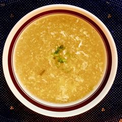 A picture of Oriental egg-drop sweet corn soup.