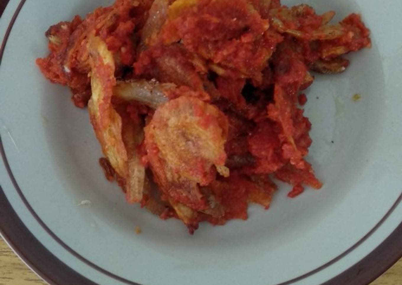Balado ikan bulu ayam kentang
