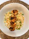 Arroz tres delicias con gambones