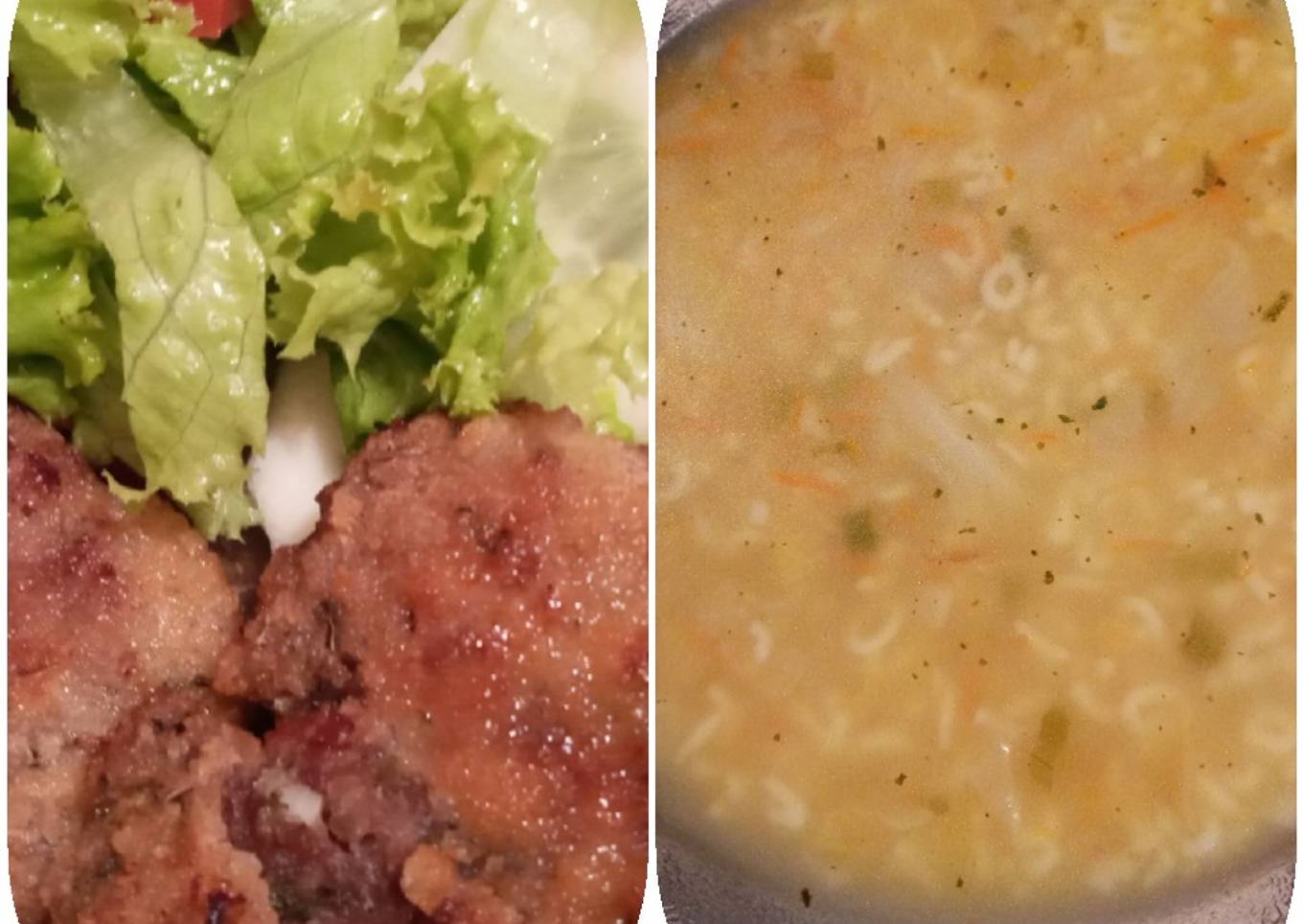 Hamburguesas caseras, ensalada y sopa de verduras!!馃榿馃グ馃憣馃憣