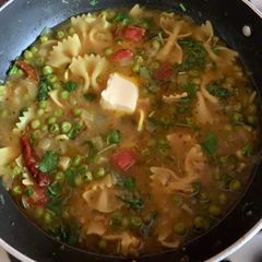 Farfalle pasta soup A picture of Farfalle pasta soup.