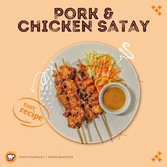 A picture of Pork and Chicken Satay.