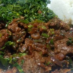 A picture of Kenyan Greens,Wet fry & Sima.