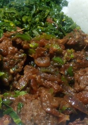 A picture of Kenyan Greens,Wet fry & Sima.