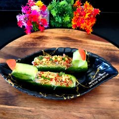 A picture of Cucumber, Paneer & Sprouts Salad Boats – Summer Special Cold Protein Salad.