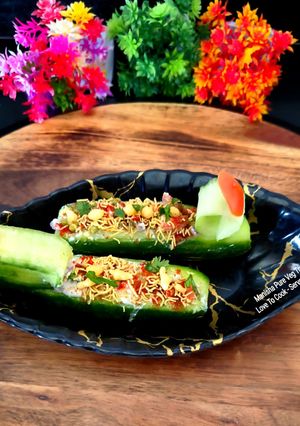 A picture of Cucumber, Paneer & Sprouts Salad Boats – Summer Special Cold Protein Salad.
