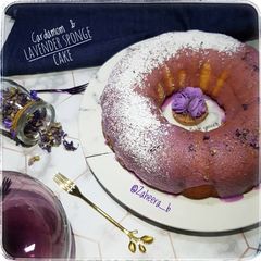 A picture of Cardamom & lavender sponge cake.