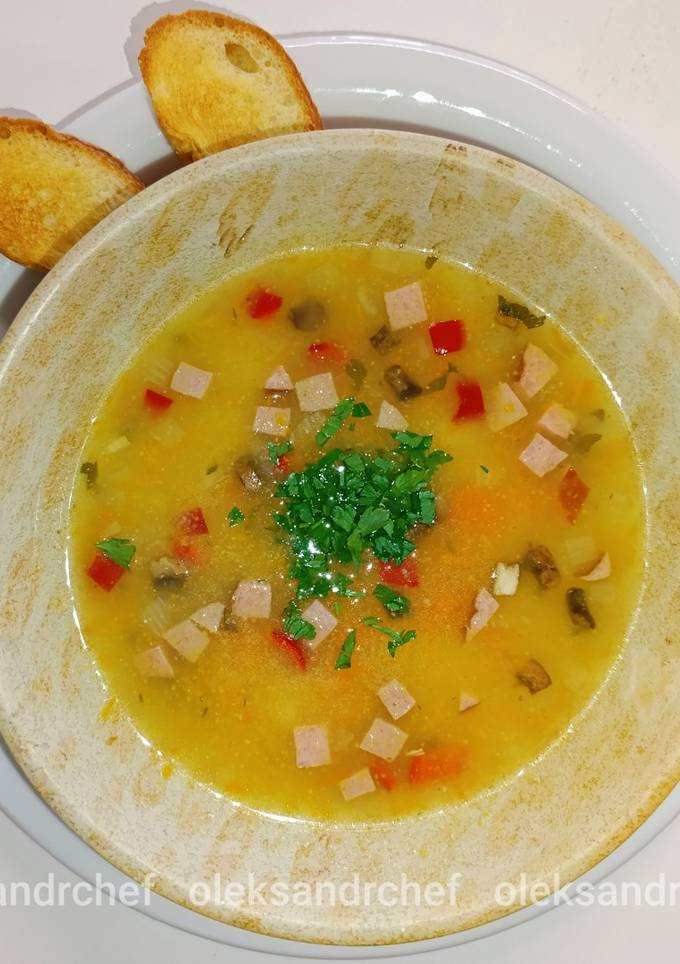 Пшоняний суп🍲 з ковбасою та печерицями