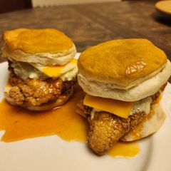 A picture of Brad's hot honey catfish and biscuits.