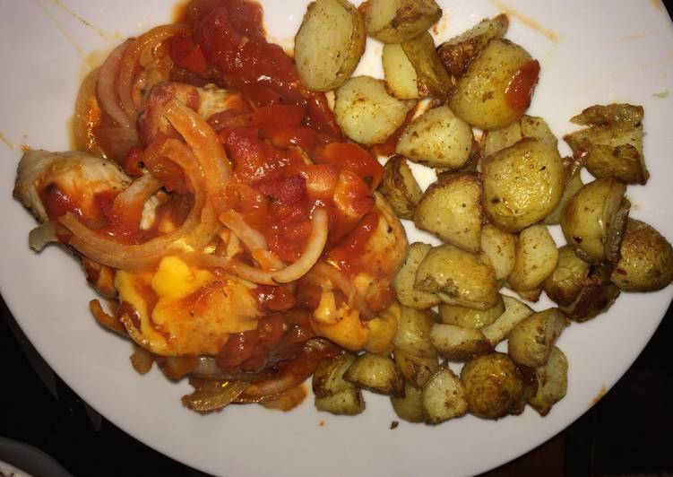 Simple Way to Prepare Super Quick Homemade Cheesy pork rolls with roasted potato cubes