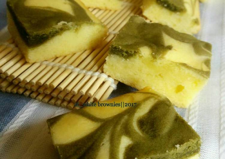 White Brownies with Matcha streaks