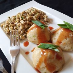 A picture of Mashed Potato With Scrambled Egg.