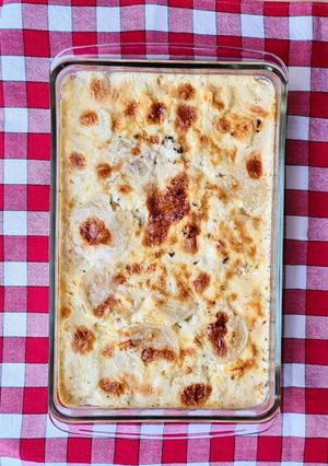 Una foto de Papas a la crema con queso azul 🇫🇷 inspirada en receta francesa Gratin dauphinois (*) 🇫🇷