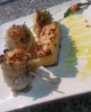 Rolls de pescado con papas acordeón
