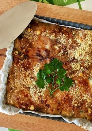 A picture of Eggplant Gateau with Buffalo Mozzarella, Air Fryer Method.