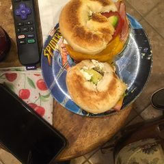 A picture of Ham & cheese bagels.