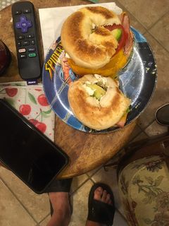 A picture of Ham & cheese bagels.