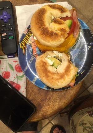 A picture of Ham & cheese bagels.