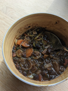 A picture of Black bean soup (using leftover bean stew).