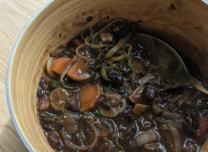 A picture of Black bean soup (using leftover bean stew).