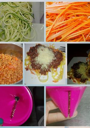 Una foto de Spaghetti de calabacín y zanahoria con salsa boloñesa