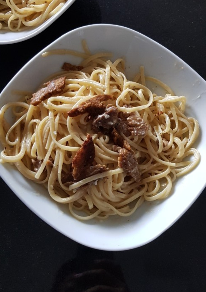 Una foto de Pasta carbonara de seitán