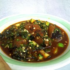 A picture of Okra and Garden Egg Soup.