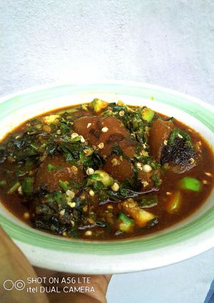 A picture of Okra and Garden Egg Soup.