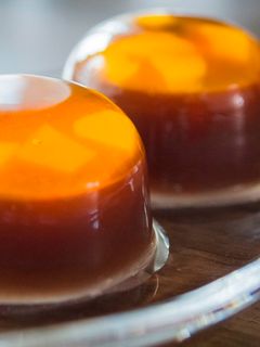 A picture of Caramel ''MIZU-YOKAN''(Smooth and Sweet azuki Bean Jelly / Red Bean Jelly).