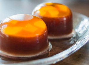 A picture of Caramel ''MIZU-YOKAN''(Smooth and Sweet azuki Bean Jelly / Red Bean Jelly).