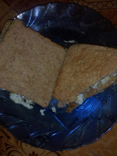 A picture of Bread with toasted eggs.