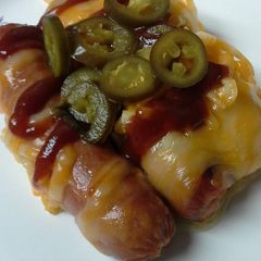 A picture of Spicy cheesy hotdogs.