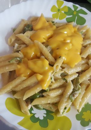 A picture of Penne cheese pasta.