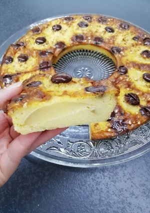 A picture of Pear Clafoutis with Floraline and Chocolate.
