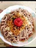 Easy & Healthy Chilled Soba with Natto, Umeboshi, and Grated Daikon