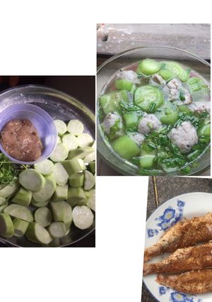 Hình của món Canh mướp nấu chả cá thu Cá hường chiên muối xã 😋.