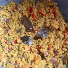 A picture of 1) Tomatillo fried rice.