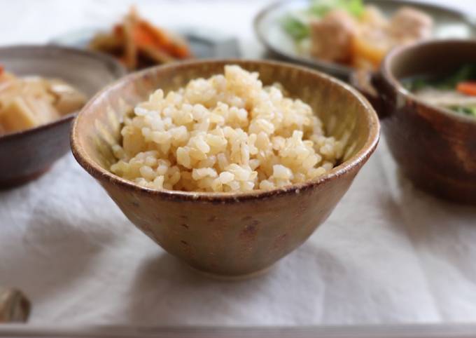 Brown rice cooked in a japanese clay pot