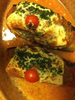 Une photo de Aubergines au four farcies veau et mozzarella