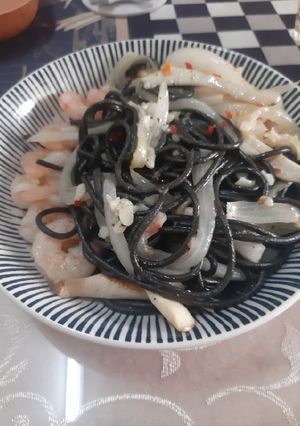清炒墨魚義大利麵 的食譜成品照片