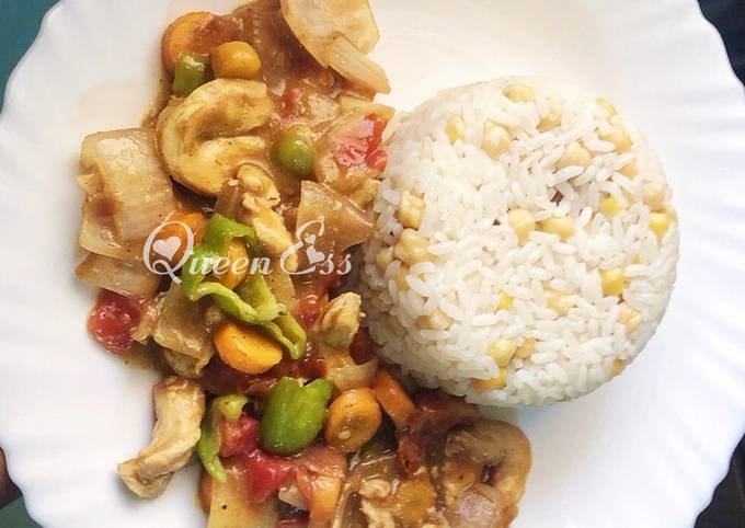 White rice &amp;amp; chickpeas,+veg chicken Recipe