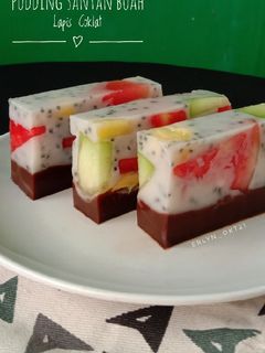 Foto resep 184. Pudding Santan Buah Lapis Coklat