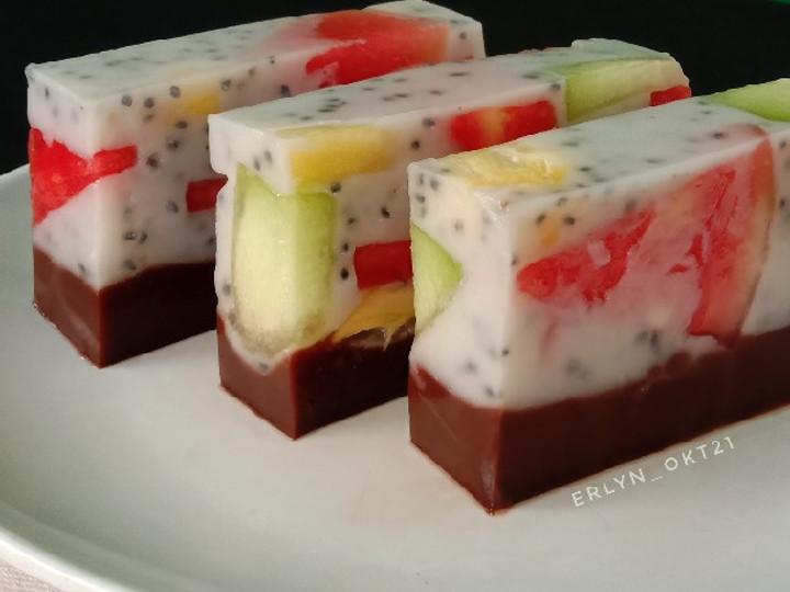 Cara Buat 184. Pudding Santan Buah Lapis Coklat Ekonomis