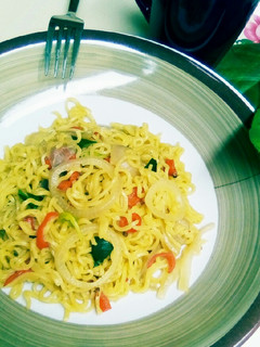 A picture of Tasty chicken noodle.